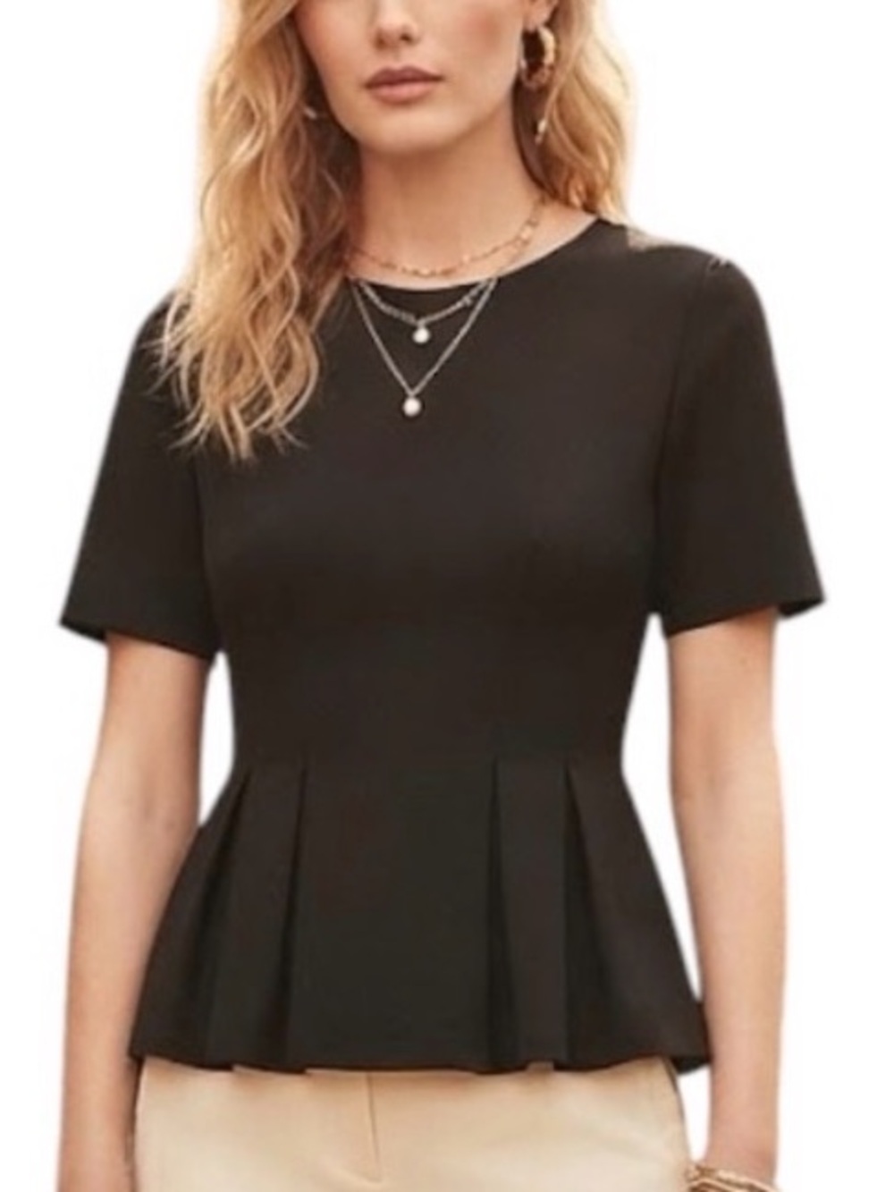 REBECCA TAYLOR Black Cap Sleeve Peplum Top Exposed Back Zip Small